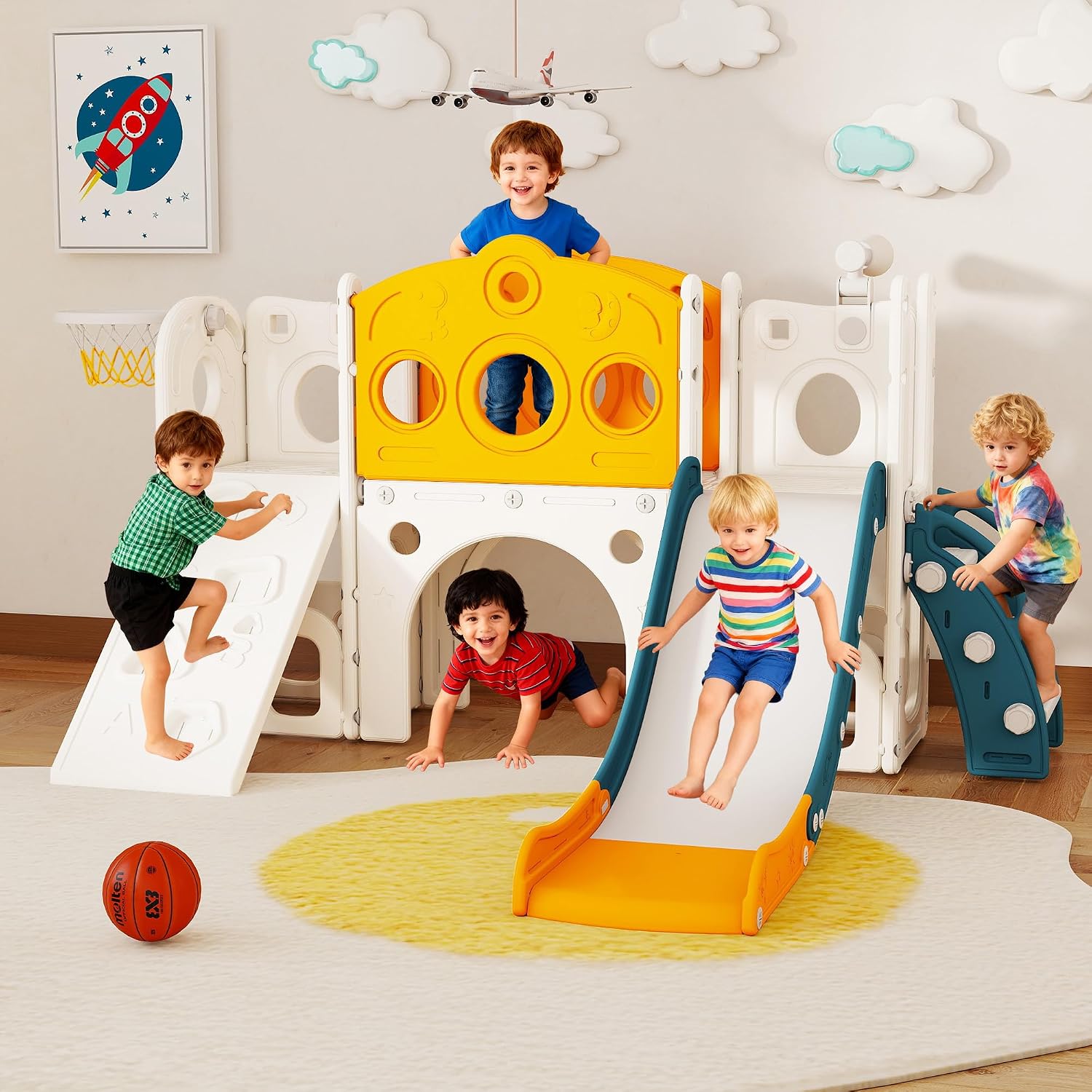 Basketball Hoop Kids Indoor - Ensemble de toboggan 9 en 1