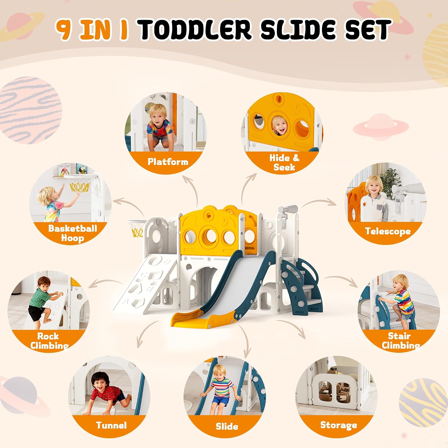 Ensemble de toboggan 9 en 1 po - Basketball Hoop Kids Indoor avis et prix